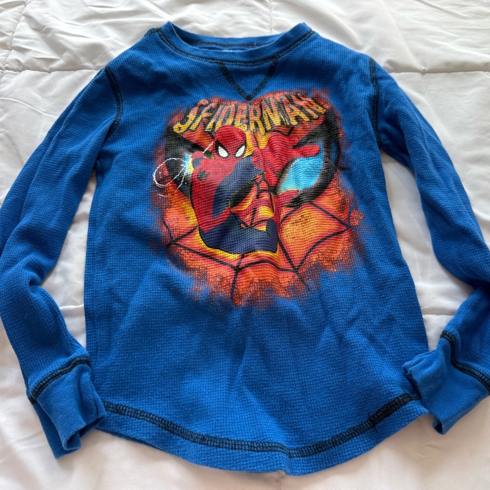 Disney Marvel Spiderman Boys Cotton Blue Waffle long Sleeve Tee